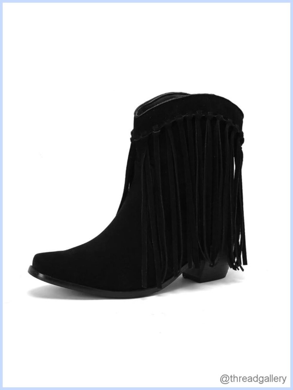 Fringe Ankle Cowboy Boots Pull On Faux Suede Square Toe Western Booties